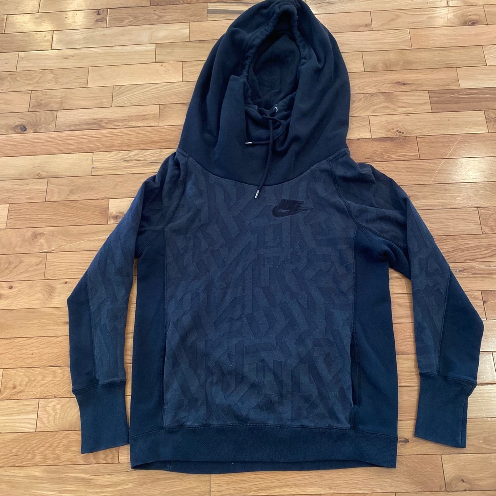 Nike Women‎ Dark Gray Geometric Pattern Cowl Neck Hoodie Sweatshirt Size Small